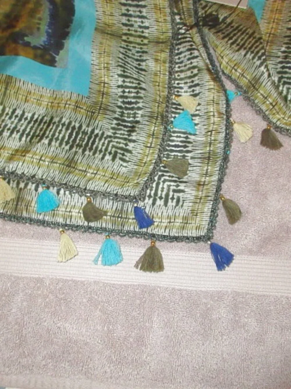 Blank London Silk Scarf Beaded Crochet Tassels Neck Wrap Shawl Boho Artsy NWT